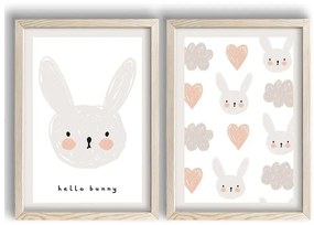 Quadri per bambini in set di 2 pezzi 38x53 cm Hello Bunny - Wallity
