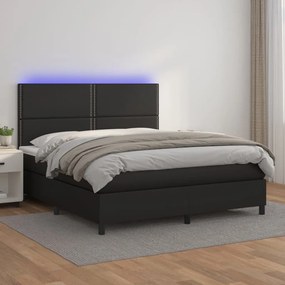 Giroletto A Molle Con Materasso E Led Nero 160x200cm Similpelle /