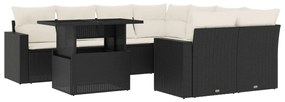 Set divani da giardino 9 pz con cuscini nero in polyrattan