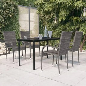 Set mobili da pranzo per giardino 5 pz grigio e nero