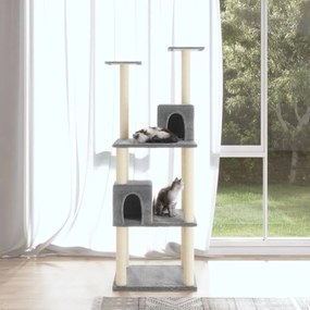 Albero Per Gatti Con Tiragraffi İn Sisal Grigio Chiaro 141 Cm /