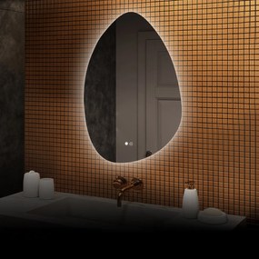 Specchio irregolare con illuminazione, 64×94 cm, bicolore, interruttore touch, tappetino riscaldante
