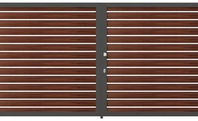 Cancello manuale battente ALBA Maia120-20 in alluminio, apertura centrale, L 400 x H 160 cm, di colore noce