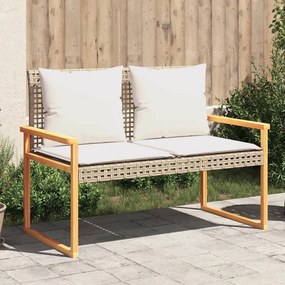 Panca da giardino con cuscino beige misto polyrattan e acacia