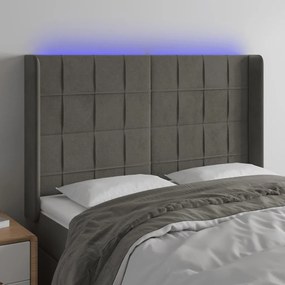 Testiera A Led Grigio Scuro 147x16x118/128cm İn Velluto /