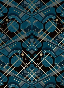 KEK Amsterdam Carta da parati Art Deco Animaux Butterfly Gold - Blue