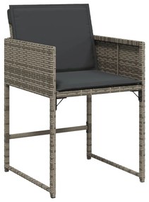 Set da pranzo da giardino 5 pz con cuscini in polyrattan grigio