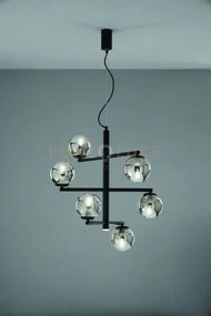 Sospensione gizah nero vetri fume' 6 luci attacco e14 piu' led inte...