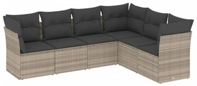 Set divano da giardino 6pz con cuscini grigio chiaro polyrattan