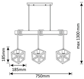 Lampadario su fune SWEDEN 3xE27/20W/230V