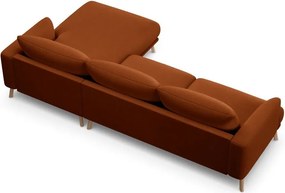 Divano angolare color terracotta (con penisola a destra/con chaise lounge) con rivestimento in velluto Naomi – Micadoni