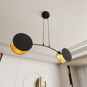 Lampada A Sospensione 2 Luci Moderna Nut In Acciaio Nero E Oro