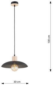 Sospensione Nordica Ishtar 1 Luce In Legno E Acciaio Nero