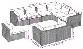 Set Salotto da Giardino 9 pz con Cuscini in Polyrattan Nero