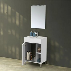 Mobile bagno a terra 60 cm bianco lucido con 1 anta lavabo e specchio Martha