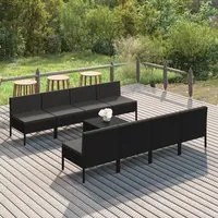 Set Divani da Giardino 9 pz con Cuscini in Polyrattan Nero 3094333