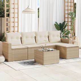 Set divano da giardino 6 pz con cuscini beige in polyrattan