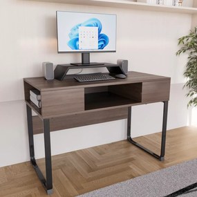 Scrivania Con 3 Ripiani Aperti In Legno Con Gambe In Metallo Scrittoio Mobile Per Computer Desk Da Ufficio Studio Cameretta Soggiorno Sala Da Pranzo Design Industrial 110 x 76.5 x 55 cm (Marrone)