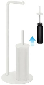 Piantana bagno portascopino e portarotolo design moderno in acciaio bianco
