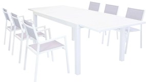 DEXTER - set tavolo in alluminio e teak cm 160/240 x 90 x 75 h con 6 poltrone Aulus