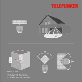 Telefunken 306506TF - Sensore di movimento da esterno 180° IP44 bianco