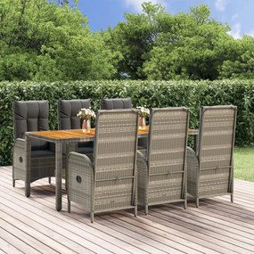 Set Da Pranzo Da Giardino 7 Pz Con Cuscini İn Polyrattan Grigio /