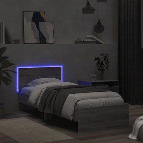 Giroletto con Testiera e LED Grigio Sonoma 90x190 cm