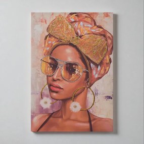 Quadro moderno verticale su tela 60x90 cm ritratto donna con decori in tessuto