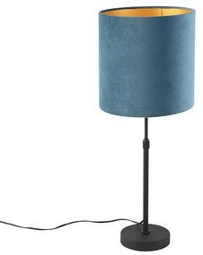 Lampada da tavolo nera paralume velluto blu oro 25 cm - PARTE