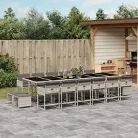 Set da Pranzo da Giardino 17pz con Cuscini Grigio in Polyrattancod mxl 113625