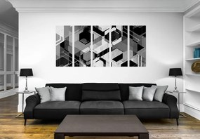 Quadri 5 pezzi – Geometria astratta in bianco e nero