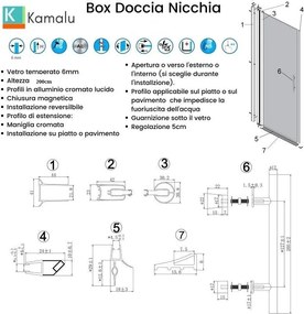 Kamalu - Box doccia porta battente nicchia 70cm vetro trasparente KS2800N
