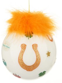 Pallina Natale ferro cavallo arancio 10 cm Good Luck