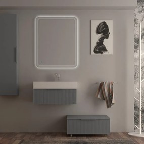 Mobile da bagno sospeso sotto lavabo Modula di BADEN HAUS L 70 x H 25 x P 44 cm grigio nuvola cannettato opaco, 1 cassetto