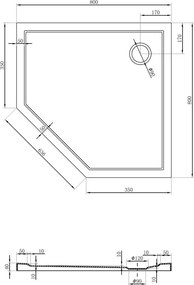 Mexen Flow piatto doccia pentagonale slim 80 x 80 cm, nero opaco - 46P708080