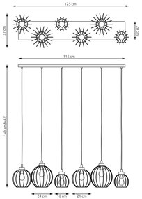 Sospensione Minimal Industrial Nando 6 Luci Lineari Nera