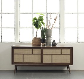 Cassettiera bassa marrone scuro effetto rovere con ante scorrevoli 180x80 cm Barrali - Unique Furniture