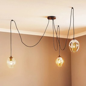 EMIBIG LIGHTING Lampada a sospensione Starla, vetro grafite/ambra/trasparente, a 3 luci,