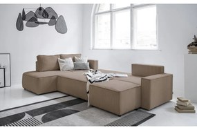 Divano letto angolare in velluto a coste beige Brave Dave - Miuform