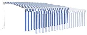 Tenda Sole Retrattile Manuale con LED 4x3m Blu e Bianco