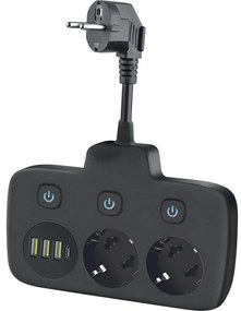 Presa multipla con interruttore LINEA 2x230V + 4xUSB A/C SCHUKO nera