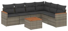 Set Divani da Giardino 7 pz con Cuscini Grigio in Polyrattan