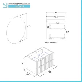 Mobile bagno sospeso 80 cm noce canaletto cannettato con specchio Bali