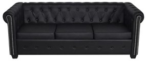 Divano chesterfield a 3 posti in finta pelle nero