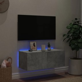 Mobile TV a Parete con Luci LED Grigio Cemento 80x35x31 cm