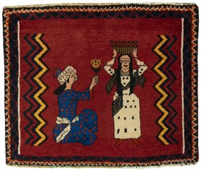 Shiraz Tappeto 50 x 60 Rosso (Iran) Annodato A Mano