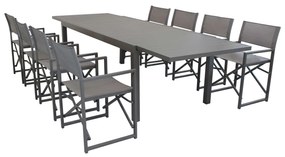 DEXTER - set tavolo in alluminio e teak cm 200/300 x 100 x 74 h con 8 poltrone Carpenter