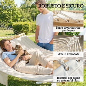 Amaca da Giardino 325x140x2,5 cm con Cuscino e Tasca in Poliestere con Barre di Legno Bianco Crema...