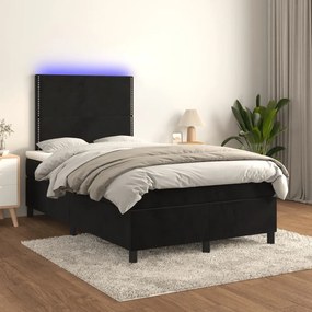 Letto A Molle Con Materasso E Led Nero 120x200 Cm İn Velluto /