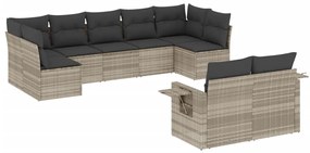 Set divano da giardino 9pz con cuscini grigio chiaro polyrattan